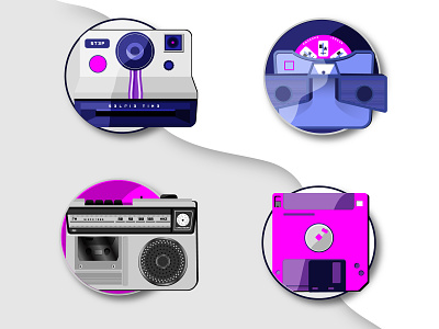 80s Nostalgia 2 80s boombox cassette collection diskette icon icons set illustration photography polaroid vector viewmaster