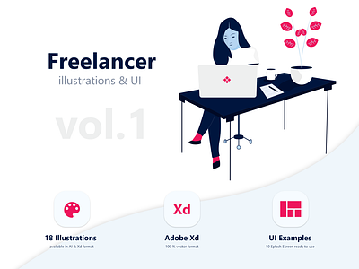 Freelancer Illustration Pack Vol 01 adobe xd app freelancer illustrations mobile office ui examples ui kit vector