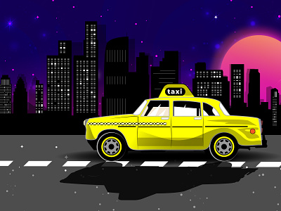 Vintage taxi LA cab design driving illustration los angeles moon night sky taxi taxi app taxi driver vector vintage