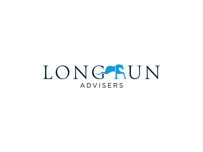 Long Run Advisers blue branding financial forward horse jump logo mark