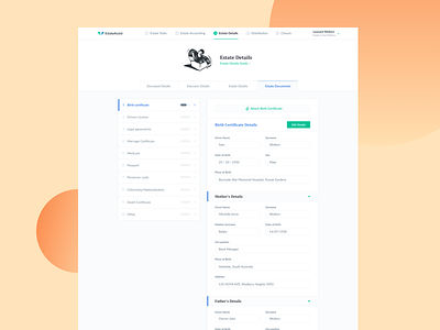 EstateAssist—Document Management birth certificate dashboard doc form doc management document document form document management document template documentation estate management form progress saas strategy template ui