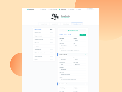EstateAssist—Document Management birth certificate dashboard doc form doc management document document form document management document template documentation estate management form progress saas strategy template ui