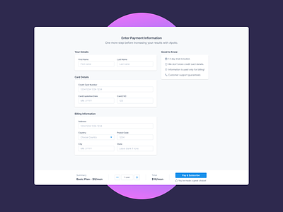 Checkout Page apollo checkout checkout flow checkout form checkout page checkout process checkouts crm information microcopy payment payment form payment information payment method payments saas sales strategy subscribe subscription