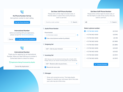 Components apollo application apply cancel checkbox choose debugger incoming number outgoing phone number salesforce search select selector set up setup submit ui verification process