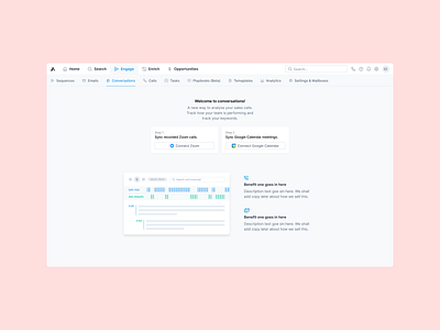 Empty State / New user apollo benefits cards connect connect calendar connect zoom empty state features google calendar hubspot integrate calendar integration integrations outreach salesforce step steps use cases zoom zoominfo