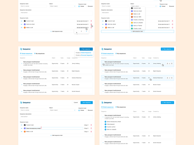 Settings panel add add step apollo campaign campaign settings dashboard drag hubspot manage management outreach remove reorder salesforce salesloft sequence settings settings card settings panel steps