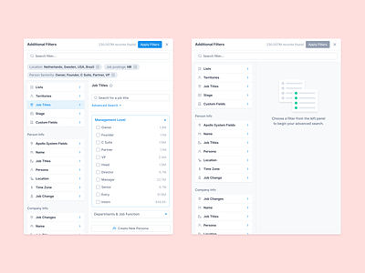 Advacend filters apollo crm filter filter by filter card filter panel filter ui filtering filters hubspot jobs filters location filter outreach sales sales filters salesforce salesloft sort sort by zoominfo