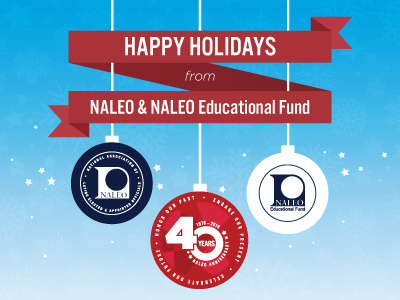 Holiday E-Blast | NALEO blue holiday ornaments red ribbon stars vector