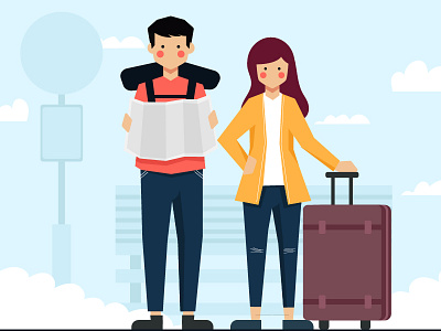 Traveling Couple backpack character couple flat illustration travel traveling