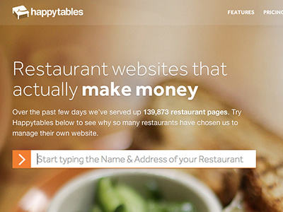 Happytables Landing Page google autocomplete landing page minimal restaurant websites simple