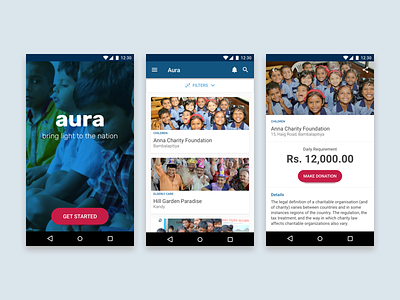 Aura - Charity App android charity donation ui design user interface design