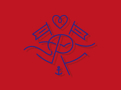 P111213 anchor curve flag heart illustration love wave