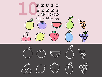 10 Fruit Berry line icons adobe illustrator app branding design food fruit graphic design icon logo set typography vector