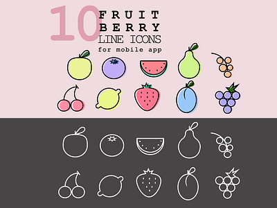 10 Fruit Berry line icons