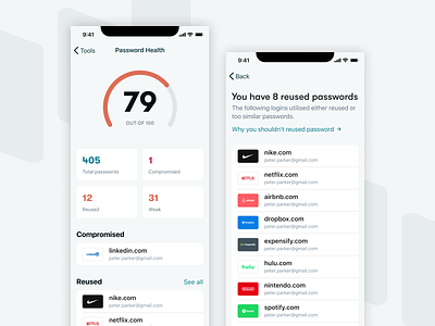 Password Health app design ios mobile password health security ui