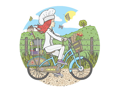 Chef on a Bicycle bicycle character chef cooking ginger illustration nature redhead