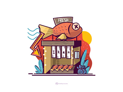 Fish Store cartoon cartooning concept design icon illustration logo vector
