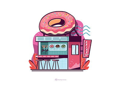 Doughnuts store 2d art cartoon concept design fun illustration vector