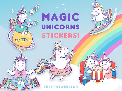 Stickers Magic Unicorns for Telegram. Free Download cartoon character free download horse rainbow stickers telegram unicorn