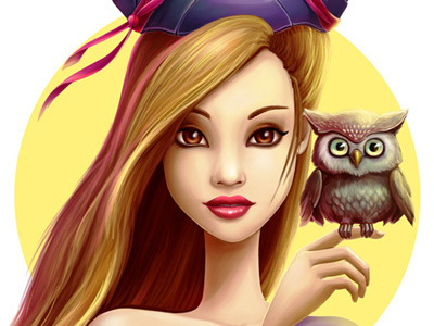 Girl with little owl character girl illustration magic owl