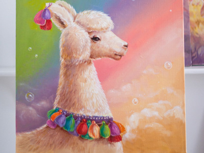 Llama animal canvas drawing llama pompom