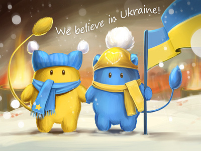 In Ukraine we trust artwork characters flag fluffy hope illustration kiev ukraine winter