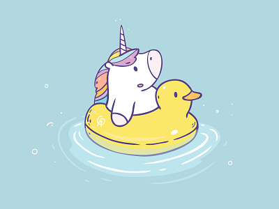 Duck and Unicorn. Sticker cartoon character cute duck funny character horse sticker unicorn