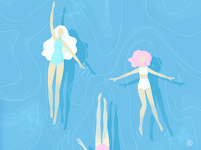 Swimming Pool and Girls. Illustration