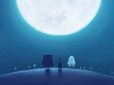 Moon book game illustration kids moon night owl rabbit