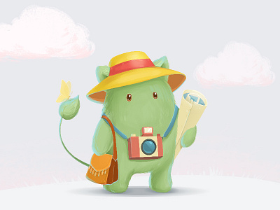 Little Traveler camera cartoon character cute fluffy hat jorney map photographer summer travel traveler