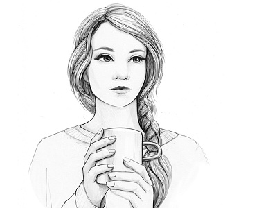 Tea Time. Book illustration book character cup drawing hairstyle pencil romantic tea winter woman