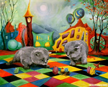 Guests in a fantasy world (oil) abstract fantasy kitten oil world