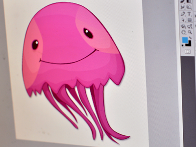 Smiling pink jellyfish cartoon character game jellyfish ocean sea