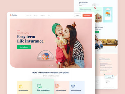 Pixilife - Insurance landing page car insurance exploration health insurance insurance insurance company landing page life insurance ui ux visual design website