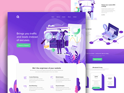 Seo Landing Page agency business digitalmarketing gradient illustration marketing search engine optimization seo company seo services trend2018 typogaphy uiux website