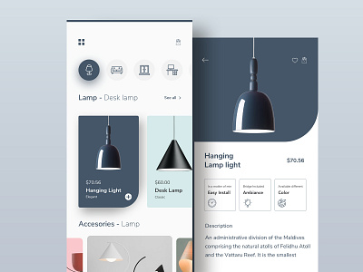 Shopping App UI app design cart lamp light app light app mobile app shopping app ui ui ux design