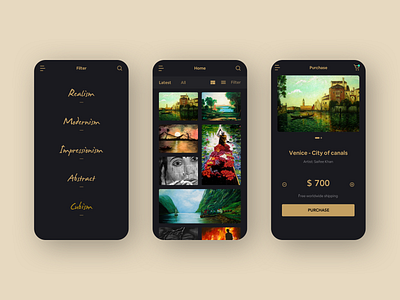 Art Cart app app design application art best black fine art fine arts fine arts branding gold icon iconography minimal minimal app design painitng ui uiux ux visual design