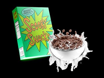Scooby Snacks 3d 3dart 3ddesign blender branding cartoon cereals comic design food graphic design milk modeling scoobydoo studio tasty typography