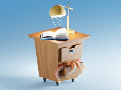 Hidden Octupos 3d blender book character design graphic design illustration lamp lighting lowpoly mysterious octopos pages reading render sea spooky table wood