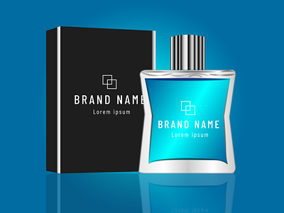 Blue perfume with black box 3d animation blue design glass mockup