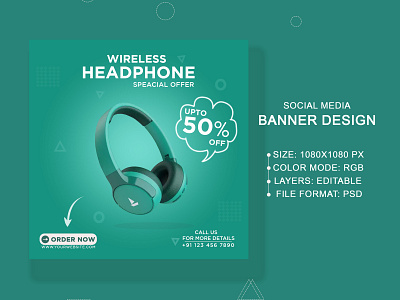 Wireless Headphone Social Media Poster Design