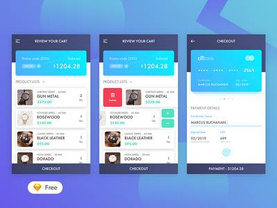Daily UI #02 Checkout - Freebies app cart checkout commerce daily free ios money payment ui visa watch
