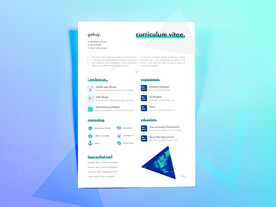 My new Resume/CV blue clean curriculum vitae cv minimal personal portfolio resume triangle typography white