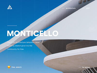 Monticello - Architecture Website Concept (free .sketch) architecture buildings clean construction free sketch gradient typography user experience user interface ux web design website