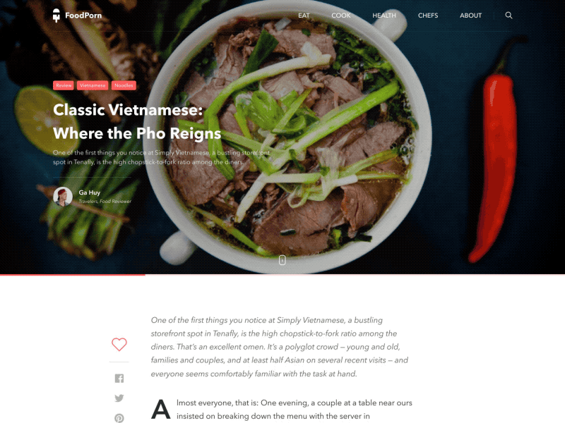 Pho Review for Food Blog Entry - Daily UI #04 article blog entry food page pho review tourist travel uisml vietnam web