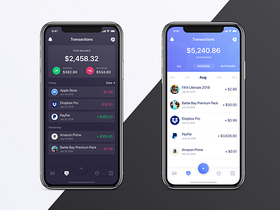 Transactions - Dark or Light? 🌓 bank business card chart dark expenses finance income layout light outcome theme transaction ui vietnam wallet