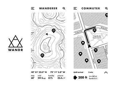 Wandr | Tattoo UI experimental fui futuristic gps map navigation tattoo topography ui