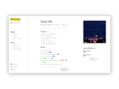 Song Writing Website app design interface music ui ux visualization website writing