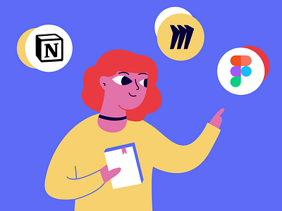 A Guide to Product Design documentation figma flat girl guide illustration miro notion product designer ui ux woman
