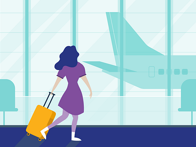 Work, save, travel, repeat! airplane airport baggage flat girl illustration luggage suitcase travel vector woman
